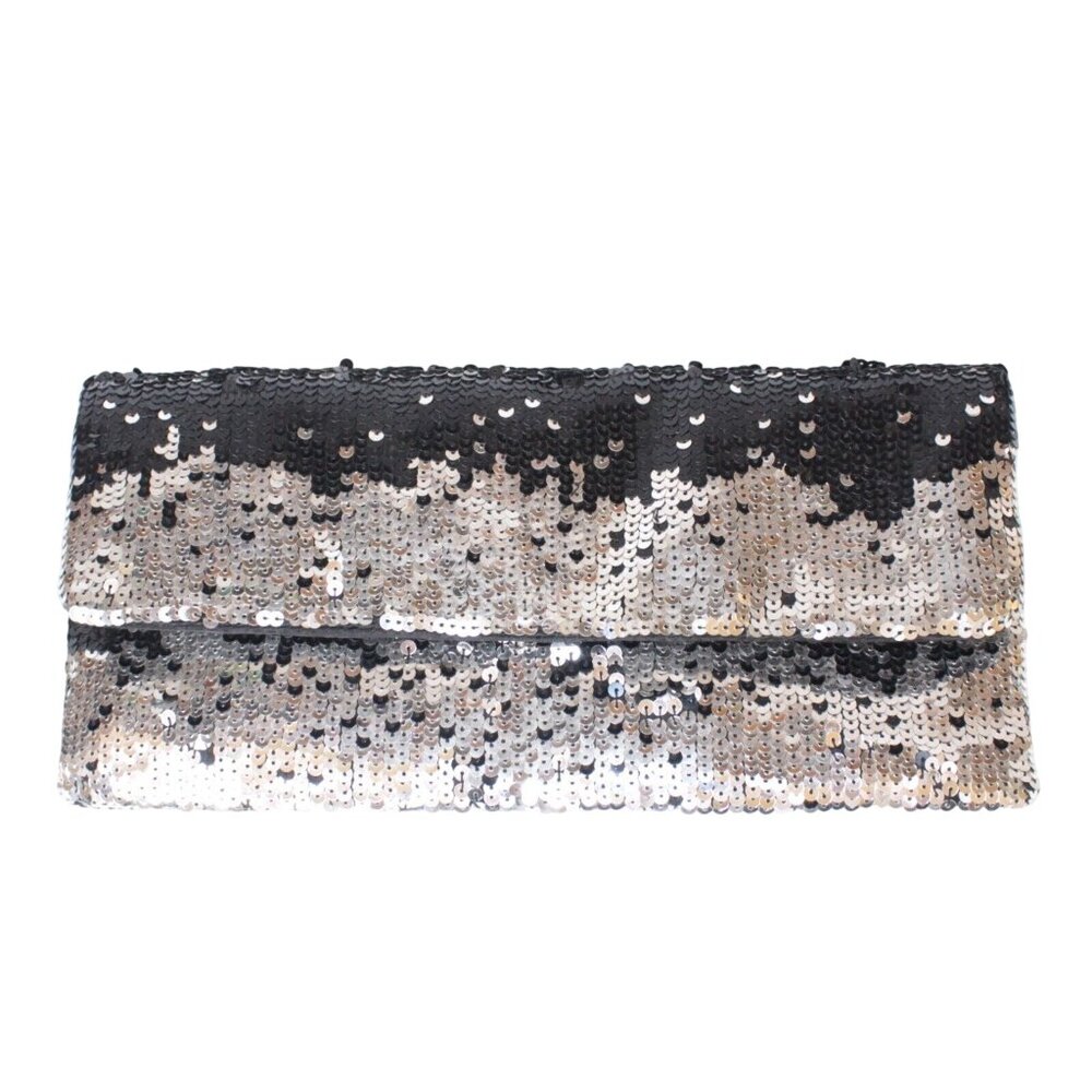 Vintage Vanessa Womens Black Silver Sequin Evening Bag Purse Chain Strap - Picture 5 of 7